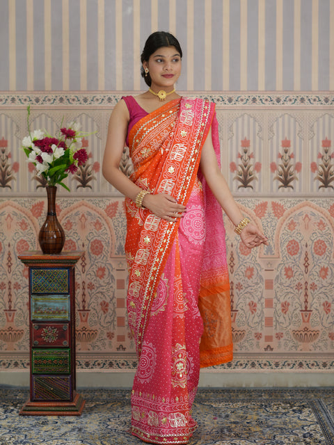 Buy New Festive Russian Silk Fancy Saree with Gotapatti Work KcPc