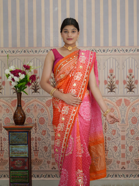 Buy New Festive Russian Silk Fancy Saree with Gotapatti Work KcPc