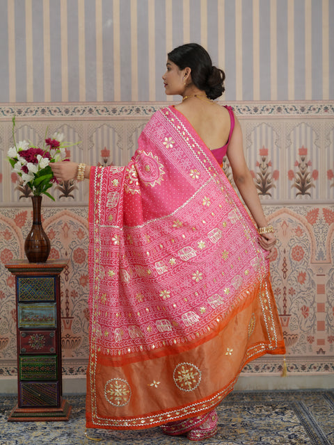 Buy New Festive Russian Silk Fancy Saree with Gotapatti Work KcPc
