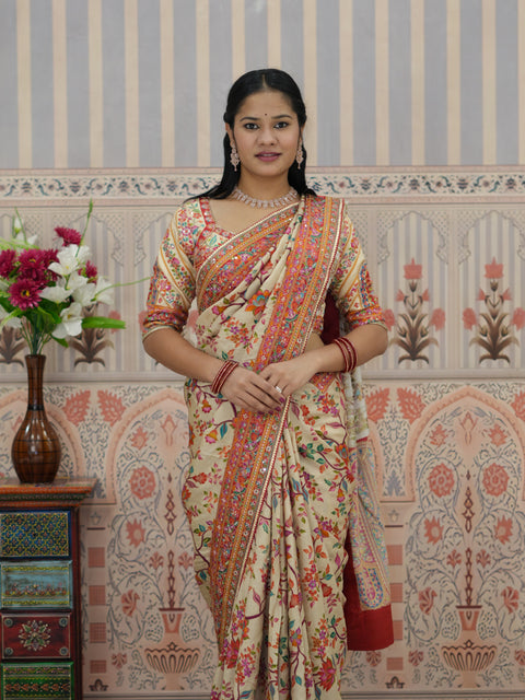 Buy Traditional Wear Silk Saree with Designer Print Kcpc