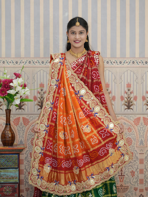 KcPc Traditional Gaji Silk Bandhani Pila Chunri with Zardoji Work  MNL