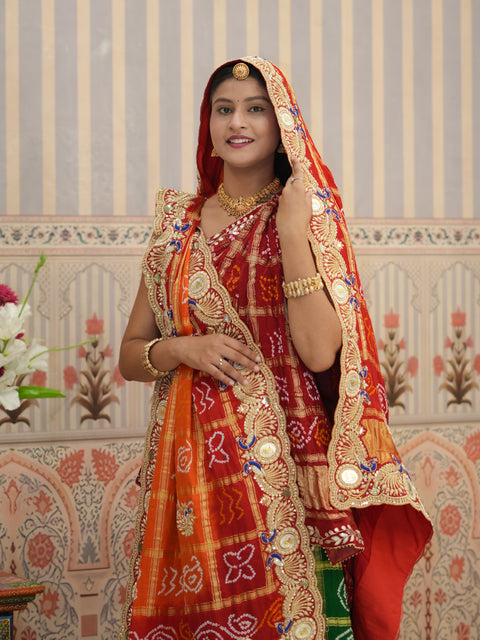 KcPc Traditional Gaji Silk Bandhani Pila Chunri with Zardoji Work  MNL