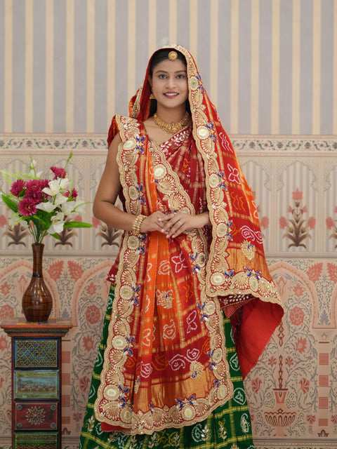 KcPc Traditional Gaji Silk Bandhani Pila Chunri with Zardoji Work  MNL