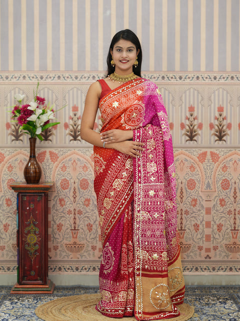Buy New Festive Russian Silk Fancy Saree with Gotapatti Work KcPc