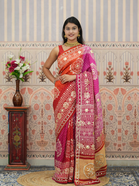 Buy New Festive Russian Silk Fancy Saree with Gotapatti Work KcPc