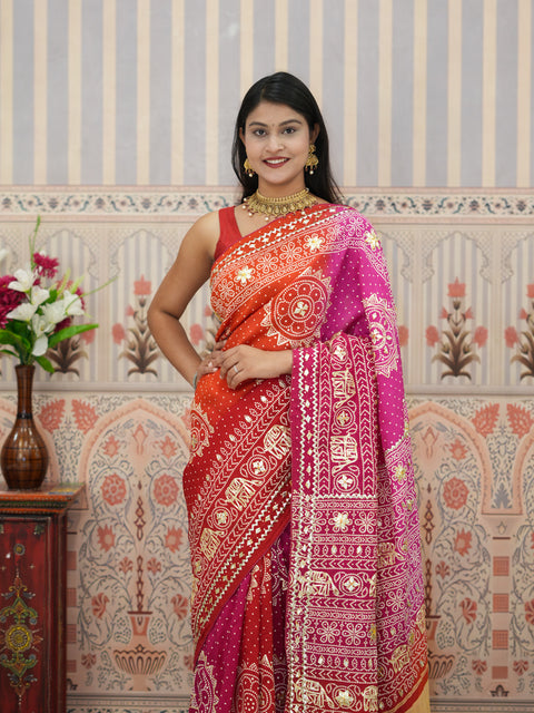 Buy New Festive Russian Silk Fancy Saree with Gotapatti Work KcPc