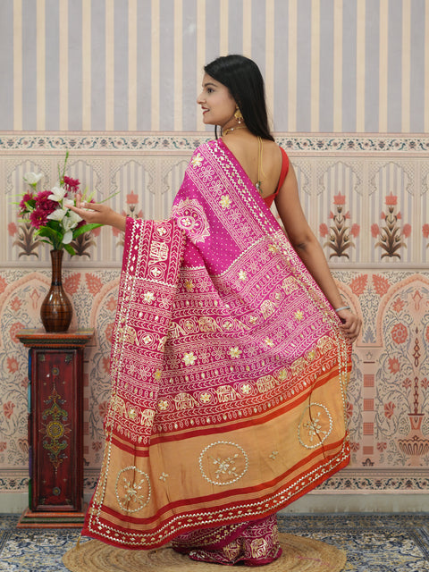 Buy New Festive Russian Silk Fancy Saree with Gotapatti Work KcPc