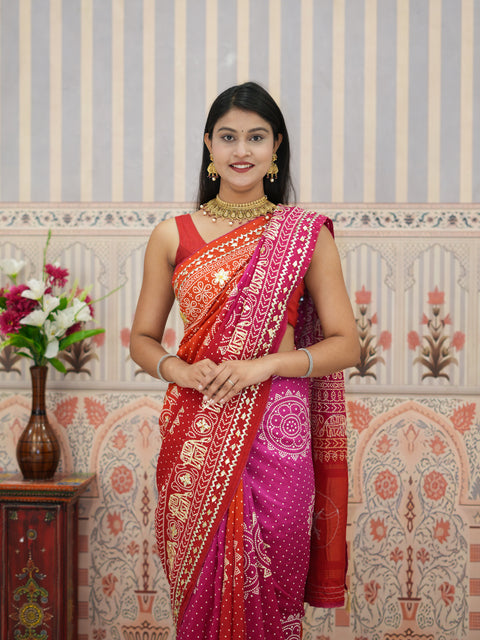 Buy New Festive Russian Silk Fancy Saree with Gotapatti Work KcPc