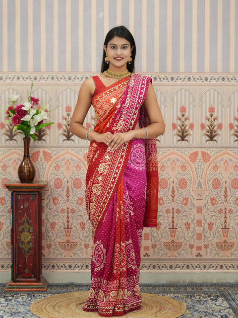 Buy New Festive Russian Silk Fancy Saree with Gotapatti Work KcPc
