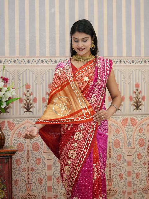Buy New Festive Russian Silk Fancy Saree with Gotapatti Work KcPc