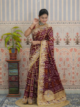 Buy Gaji Silk Bandhani Saree with Traditional Wear Kcpc