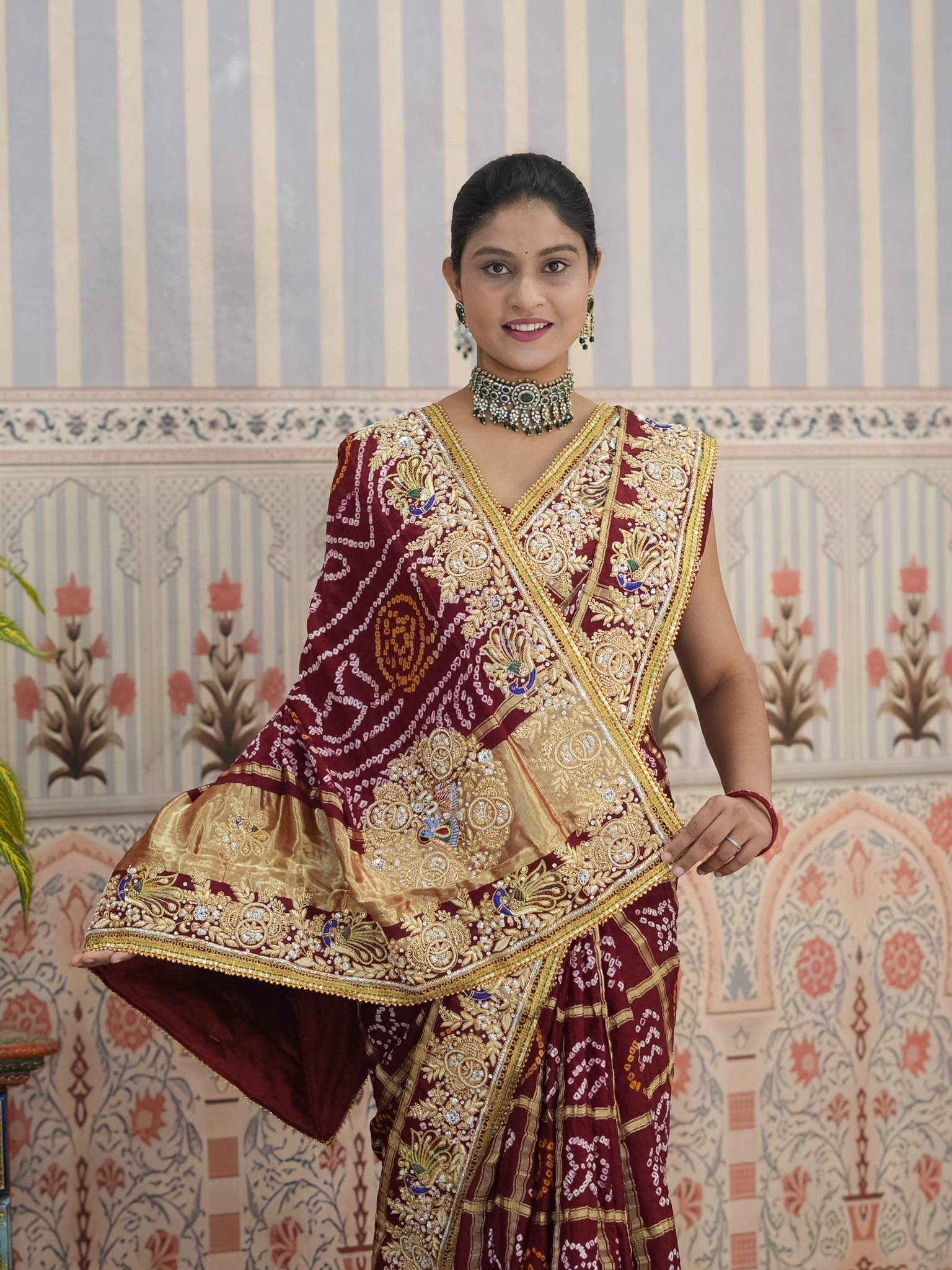 Buy Gaji Silk Bandhani Saree with Traditional Wear Kcpc