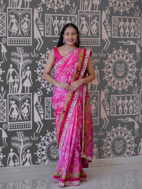 Buy New Designer Printed Saree With Zardosi Detailing KcPc