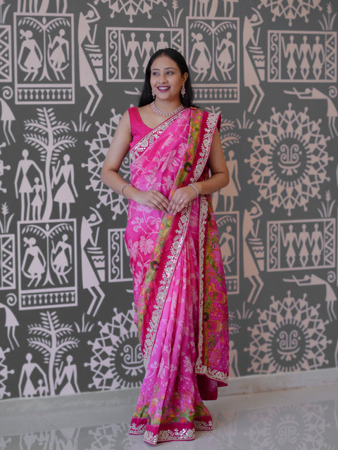 Buy New Designer Printed Saree With Zardosi Detailing KcPc