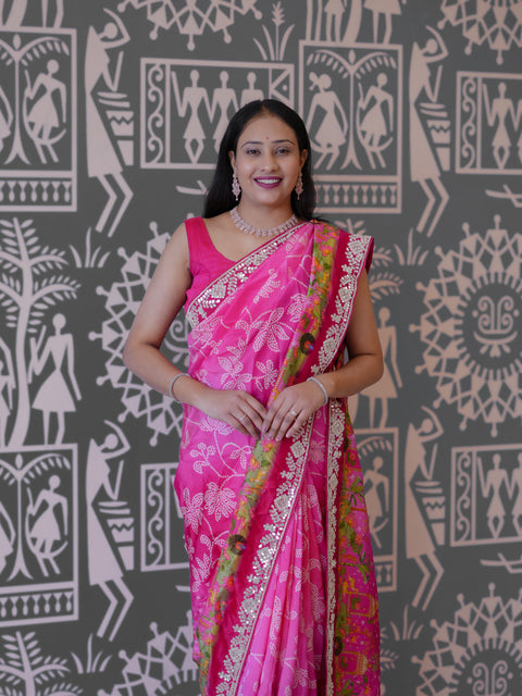 Buy New Designer Printed Saree With Zardosi Detailing KcPc