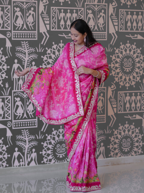 Buy New Designer Printed Saree With Zardosi Detailing KcPc