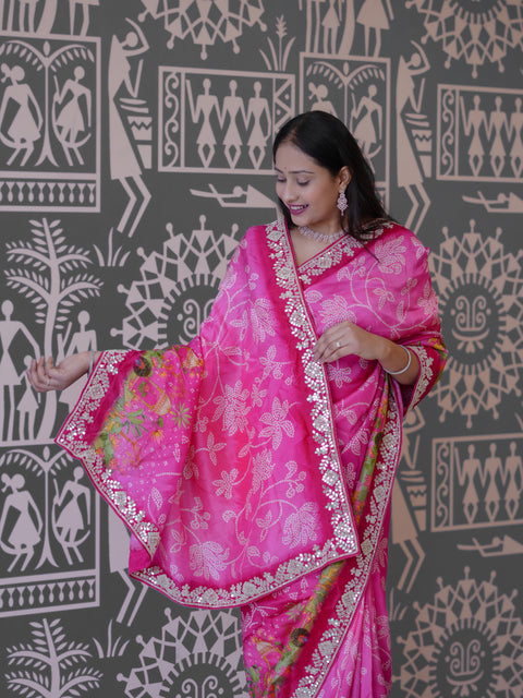 Buy New Designer Printed Saree With Zardosi Detailing KcPc