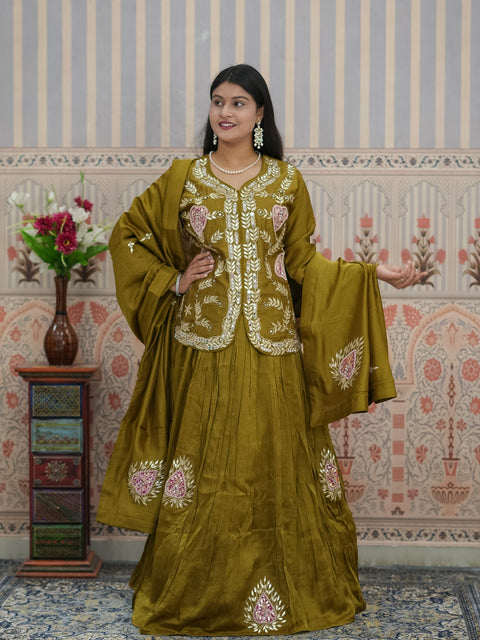 KcPc Stylish Indo-Western Lehenga in HO Silk with Designer Look MEG