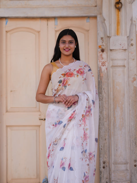 KcPc New Casual Elegance Cotton Silk Printed Saree with Blouse STL