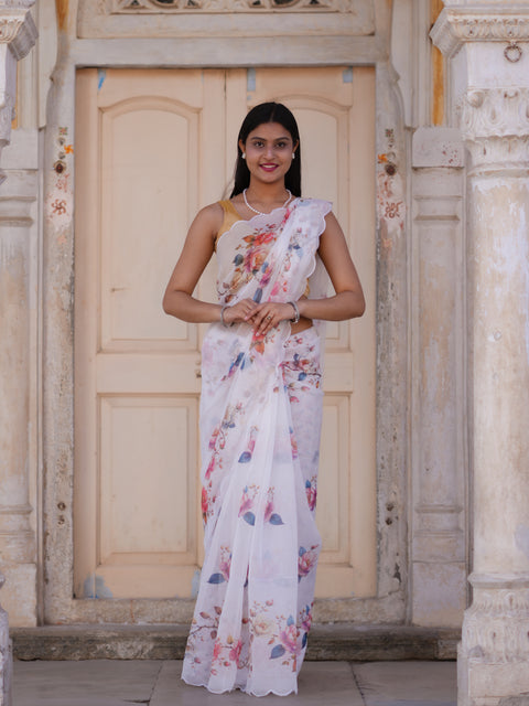 KcPc New Casual Elegance Cotton Silk Printed Saree with Blouse STL