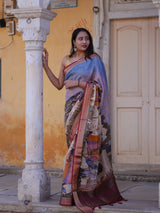 Buy Pure Viscos Silk Printed Saree with Zari Border KcPc
