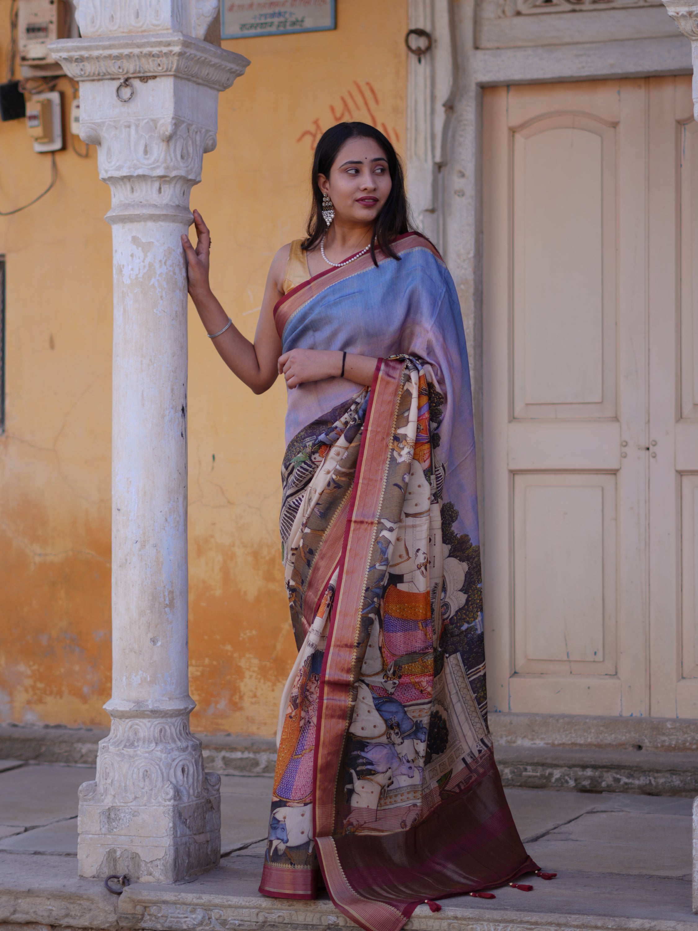 Buy Pure Viscos Silk Printed Saree with Zari Border KcPc