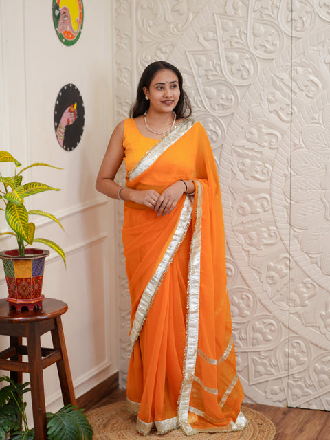 Buy New Letest Stylish Saree with Rich Gota Border Work KcPc