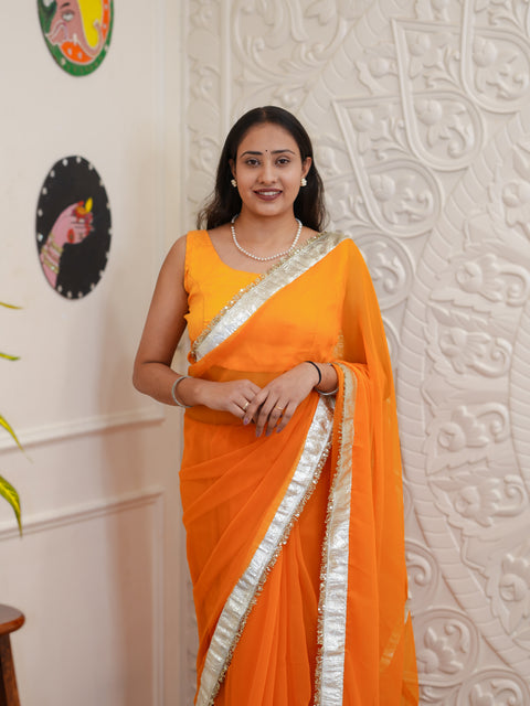 Buy New Letest Stylish Saree with Rich Gota Border Work KcPc