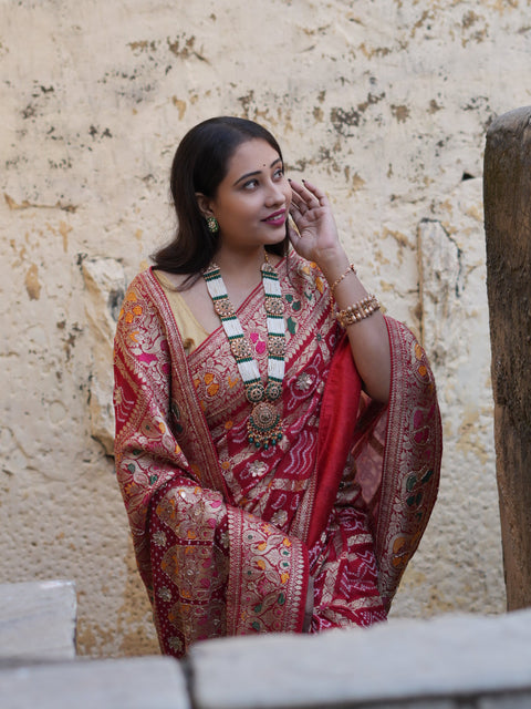 Georgette Gharchola Bandhej Cutdana Gotapatti Work Saree  