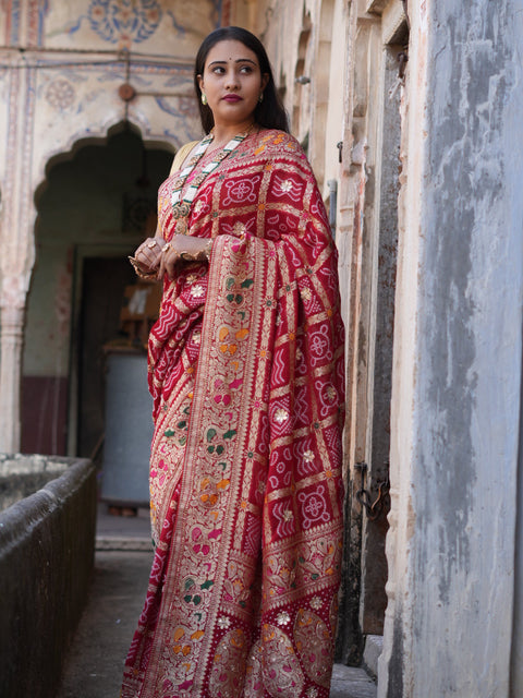 Georgette Gharchola Bandhej Cutdana Gotapatti Work Saree  