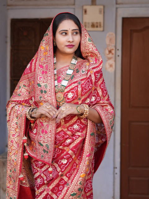 Georgette Gharchola Bandhej Cutdana Gotapatti Work Saree  