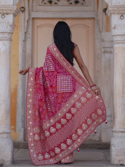Buy Royal Look Georgette Bandhani Saree for Festive Wear KcPc 6