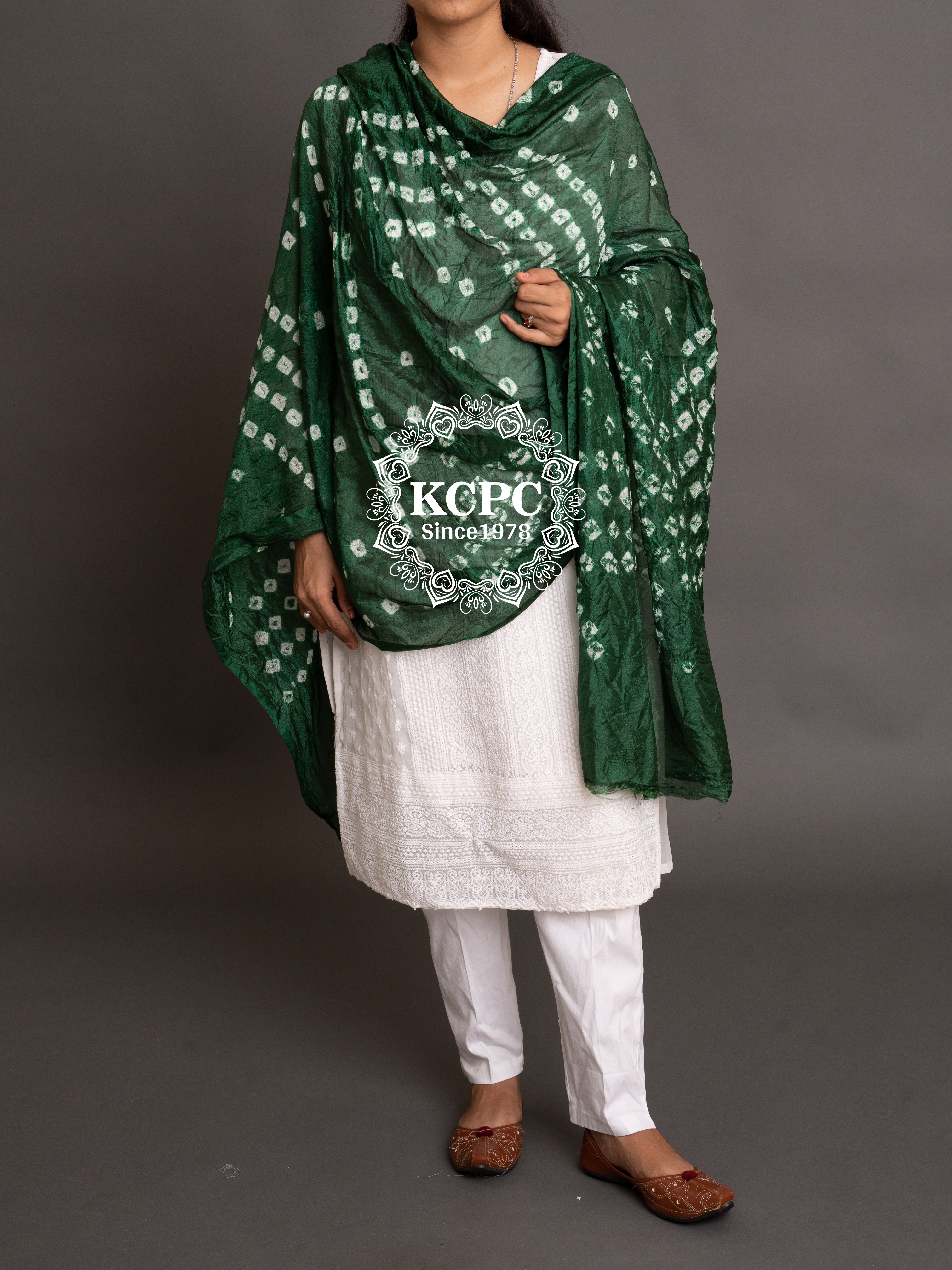 Bandhej Silk Dupattas Or Kcpc Green Dupatta
