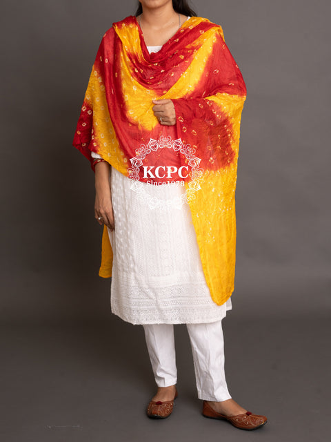 Bandhej Silk Dupattas Or Kcpc Red Yellow Dupatta