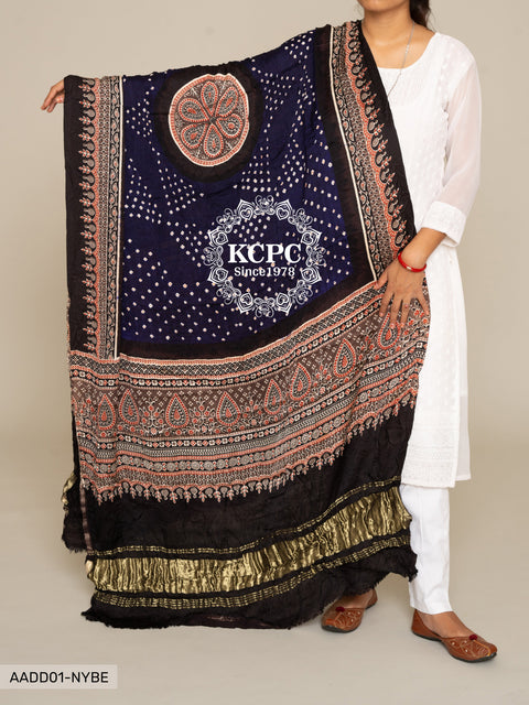 Kcpc Pure Gaji Silk Ajrakh Bandhani Dupatta Dr Kc