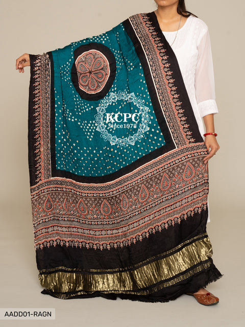 Kcpc Pure Gaji Silk Ajrakh Bandhani Dupatta Dr Kc