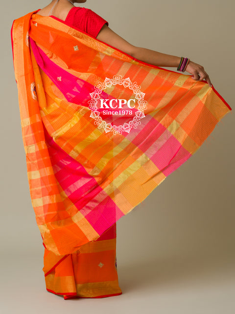 KcPc Pure Doria with zari design peacock design saree  Rani Orange