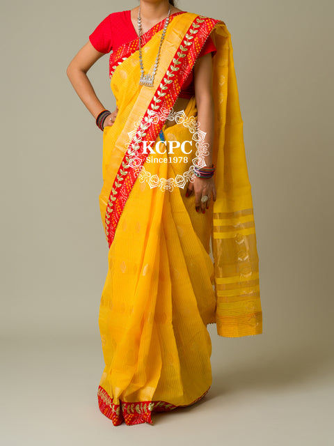 KcPc Rajasthani Marwadi Pure Kota Doriya Piliya Banarasi Zari Pallu Saree