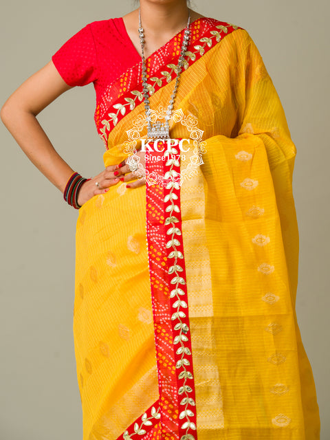 KcPc Rajasthani Marwadi Pure Kota Doriya Piliya Banarasi Zari Pallu Saree