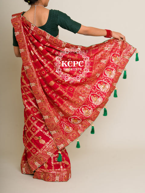 KcPc Designer Rajwadi style Gharchola Bandhej Sarees  Red