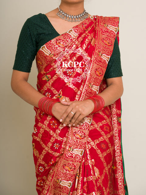 KcPc Designer Rajwadi style Gharchola Bandhej Sarees  Red