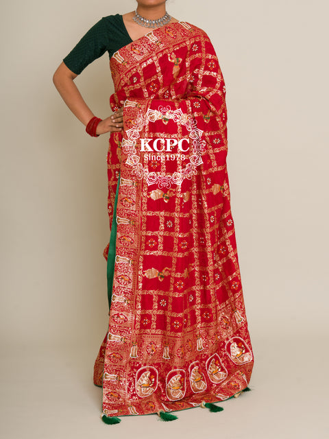 KcPc Designer Rajwadi style Gharchola Bandhej Sarees  Red