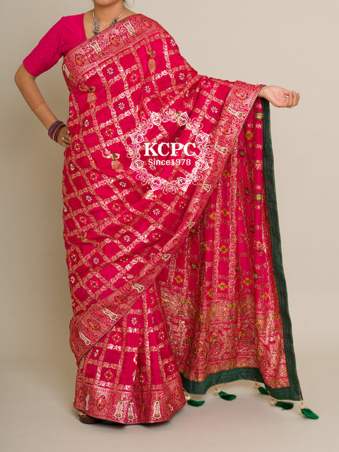 KcPc New Designer Rajwadi Style Gharchola Bandhej Sarees  Rani