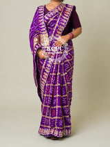 KcPc Pure Gaji Silk Bandhani Ghatchola Gotapatti Saree amt Purple