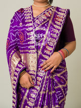 KcPc Pure Gaji Silk Bandhani Ghatchola Gotapatti Saree amt Purple