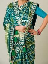 KcPc Pure Gaji Silk Bandhani Ghatchola Gotapatti Saree amt Morkanti