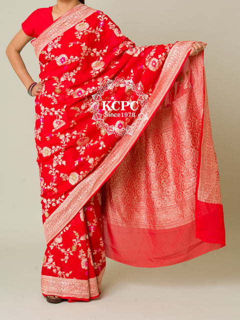 KcPc Pure Khaddi Georgette Waterzari Sarees Handloom Banarasi Weaving Saree  Red