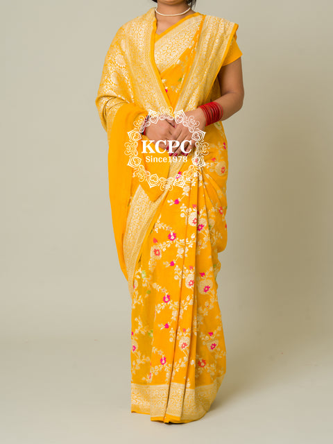 KcPc Pure Khaddi Georgette Waterzari Sarees Handloom Banarasi Weaving Saree  Yellow