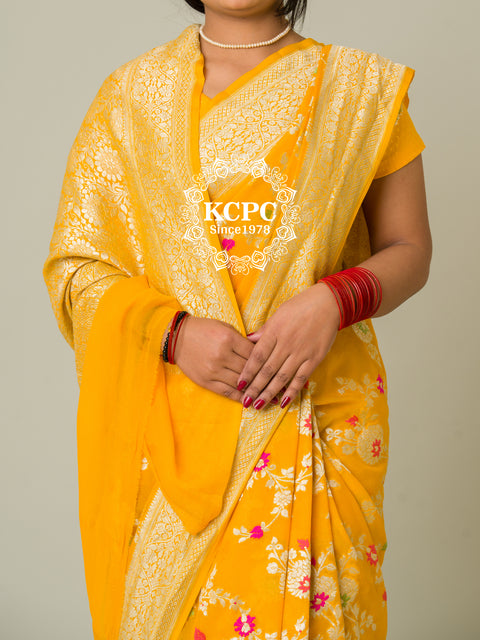 KcPc Pure Khaddi Georgette Waterzari Sarees Handloom Banarasi Weaving Saree  Yellow