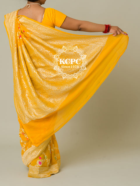 KcPc Pure Khaddi Georgette Waterzari Sarees Handloom Banarasi Weaving Saree  Yellow